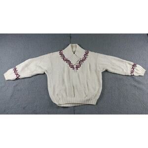 L.L.Bean Cropped Sweater Womens M White Funnel Neck Cable Knit Hong Kong Vintage